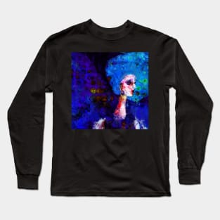 Blue Haired Girl on Windy Day Long Sleeve T-Shirt